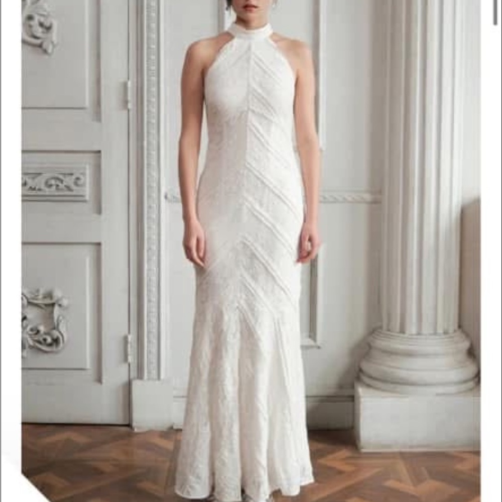 Elegant White Halter Neck Gown